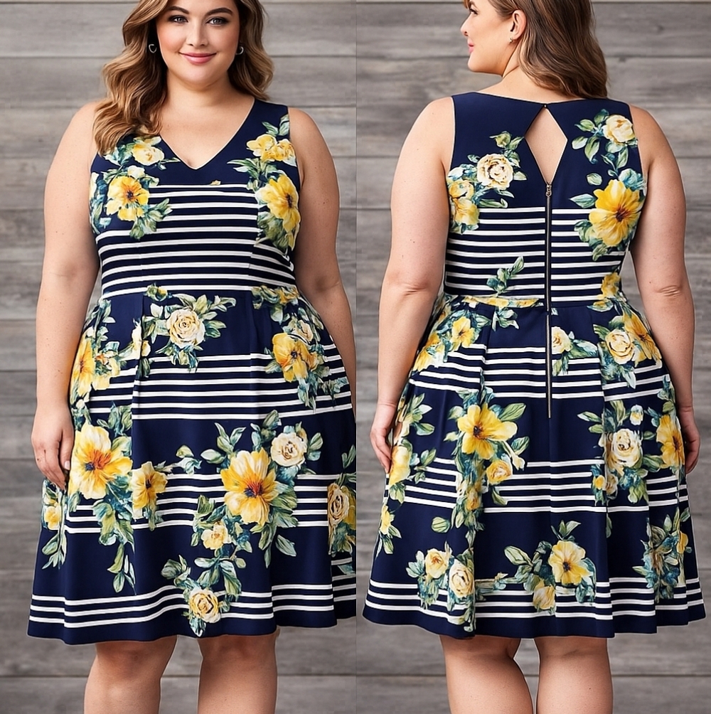 Db Established 1962 Women's 18W Formal Attire Wedding Guest Floral Blue